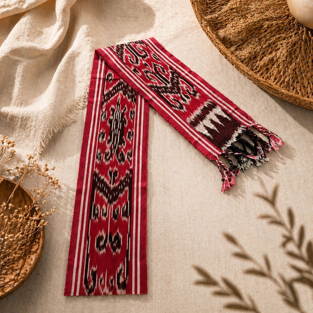 Syal Tenun Ikat Etnik 175x12 cm Handmade Pria Wanita Motif Tradisional Elegan