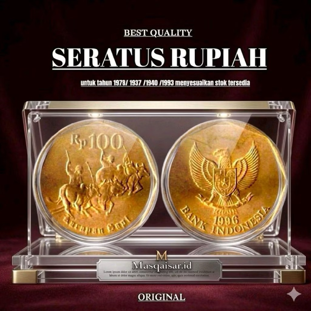 Masqaisar.id Koin 100rp Seratus Rupiah Garapansapi  Original untuk Tahun 1978/1937/1940/1993 Menyesu