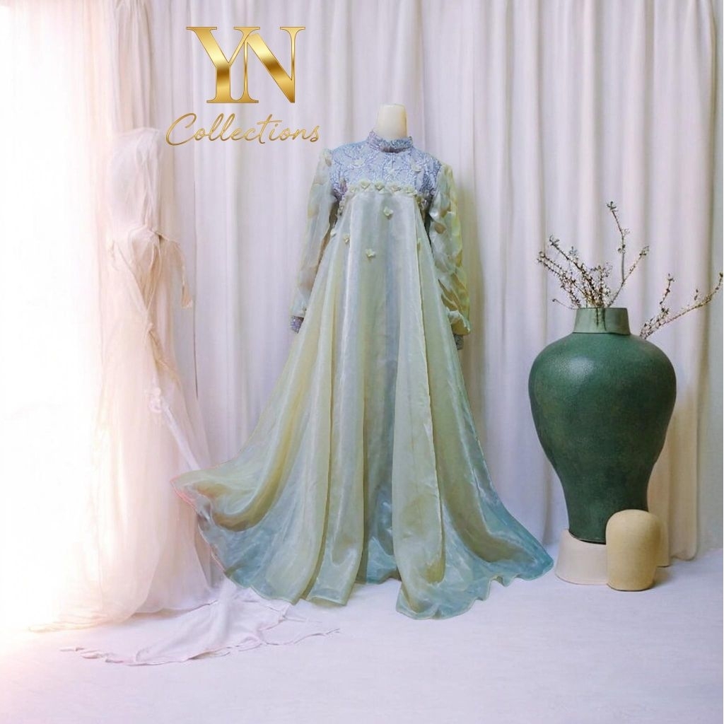 Dress Gamis Gaun Organza Sage Green Preloved Like New