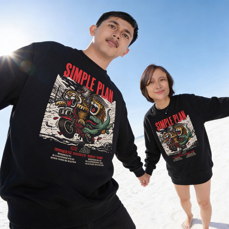 Sweater Simple Plan Band Tour Indonesia Crewneck Bahan Cotton Fleece Nyaman Adem