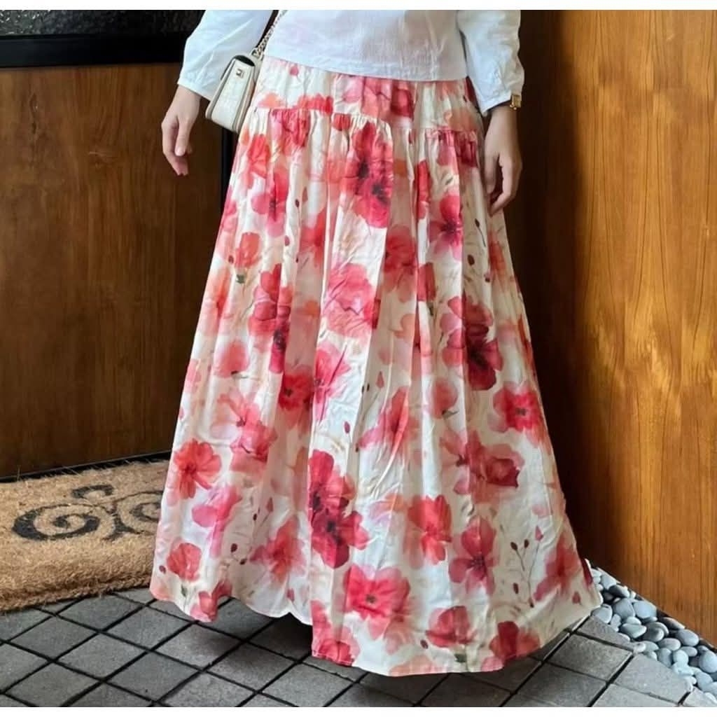 Rok Wanita Rayon Motif Bunga Panjang