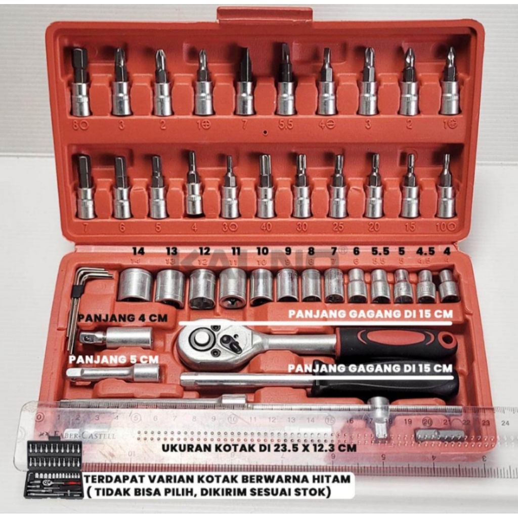 kunci sok set 46pcs socket wrench mata obeng dilengkapi box penyimpanan - kunci L set lengkap kunci 