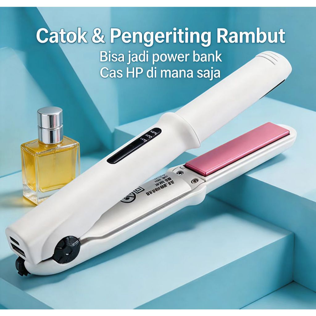 catok rambut rechargeable Catokan Wireless Portable Tanpa Kabel Lurus & Keriting Layar LCD Pengunci 