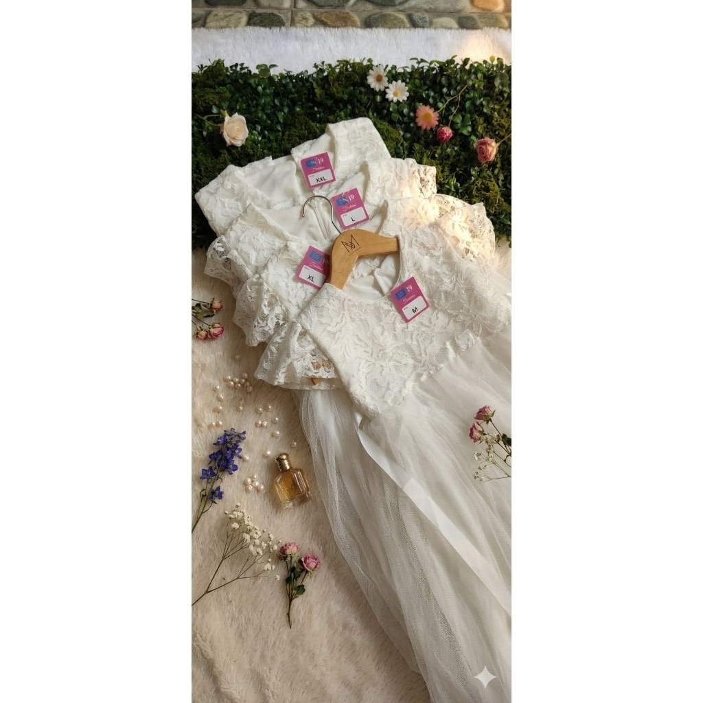 Dress Anak Warna BW Dress Brukat Tutu Anak Putih Tulang Baju Pesta Kondangan Anak