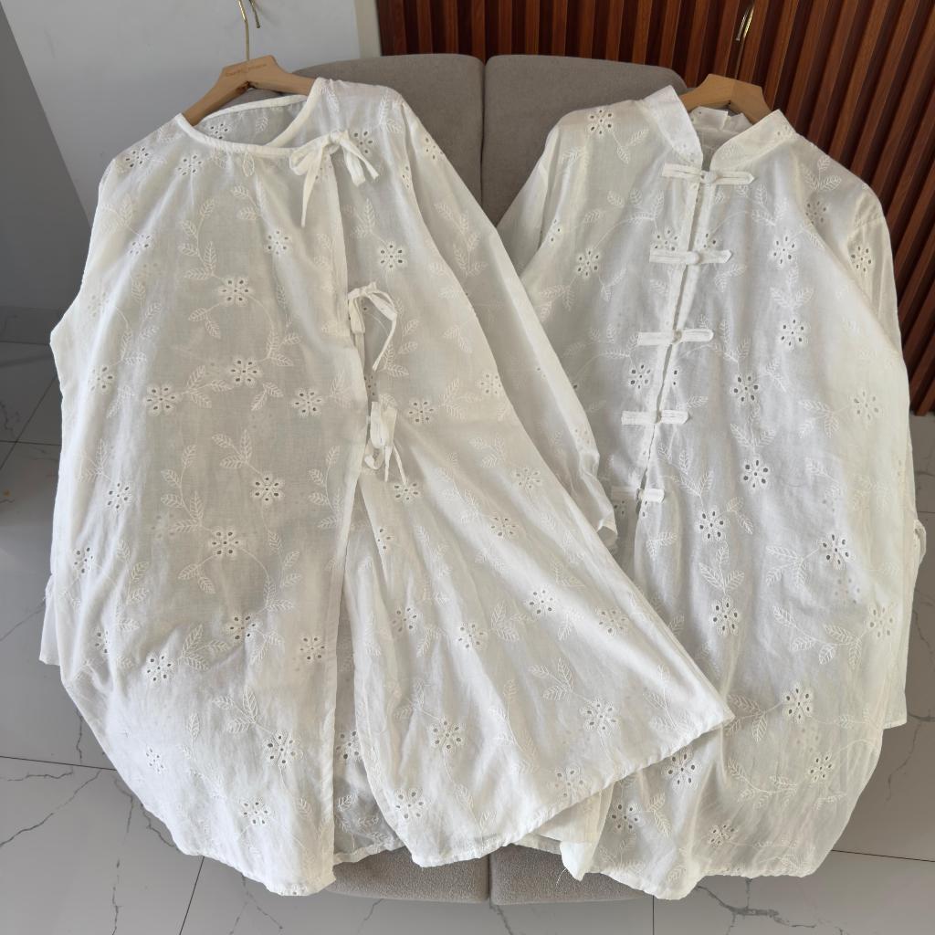Caluna Tunik - Tunik Putih - Tunik Brukat Putih - Ukuran Standar Jumbo Extra Jumbo
