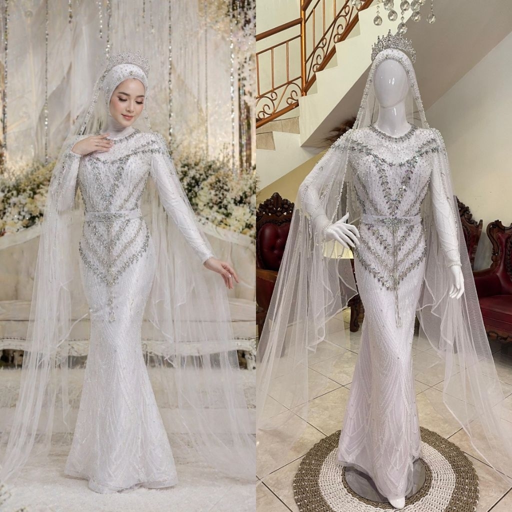 Gaun Pengantin Slim Dress Luxury Full Payet / Baju Pengantin Wanita Slim Dress Mewah