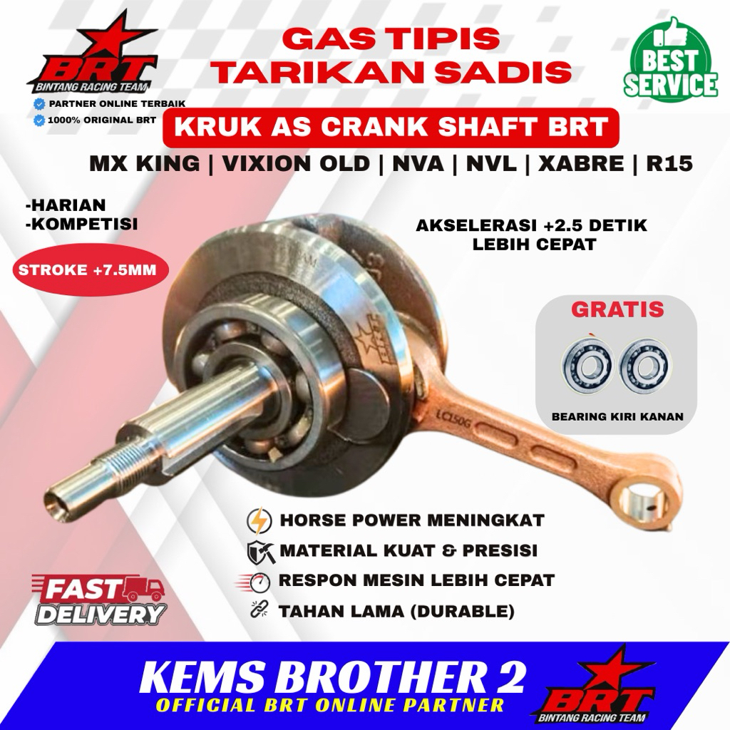 KRUK AS SUPER CRANK SHAFT BRT MX KING VIXION XABRE R15 STROKE UP 7.5MM ORIGINAL BRT