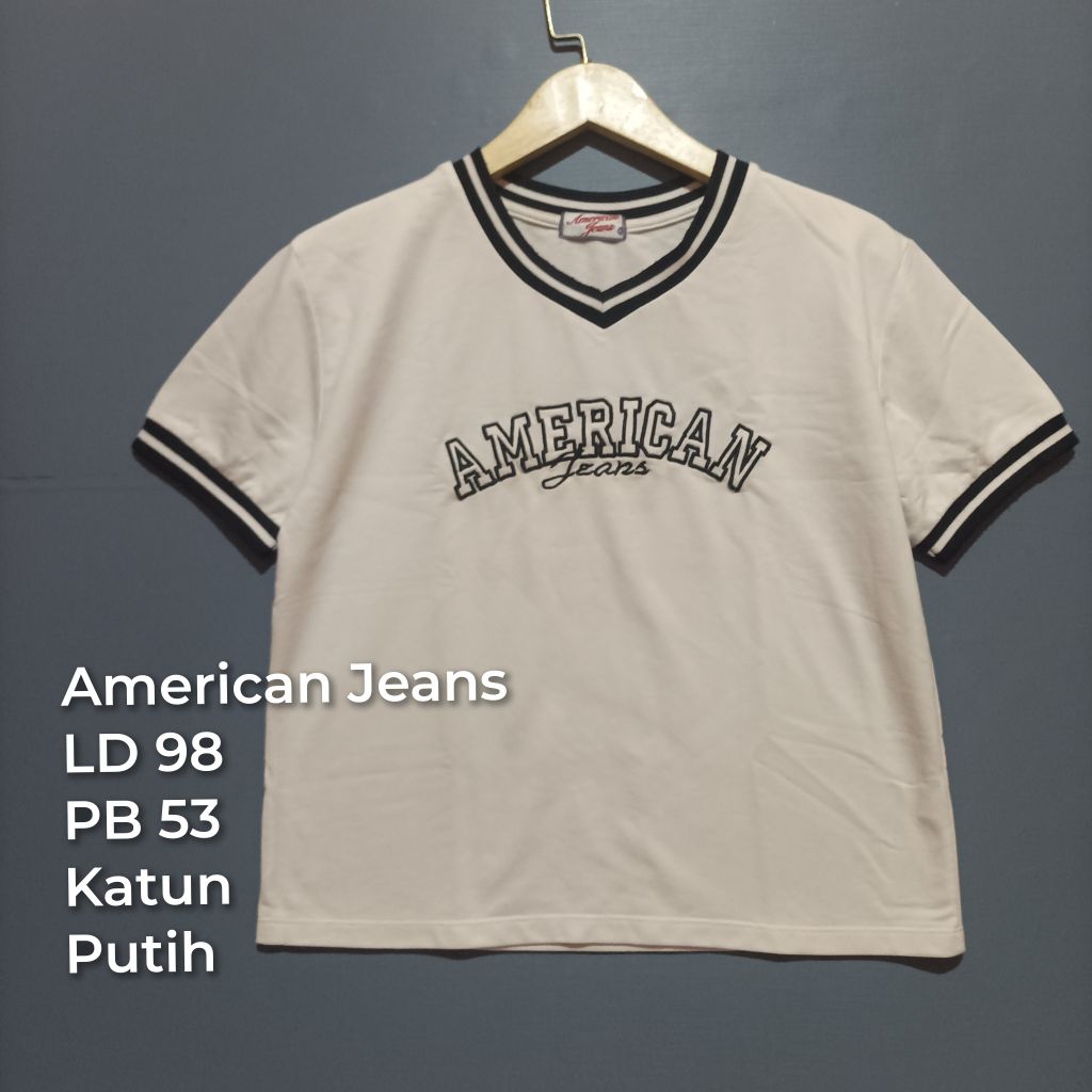 Atasan Crop Kaos Wanita Second Brand American Jeans Kaos Katun Baby Terry