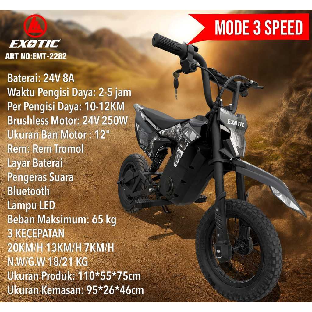 Mainan Motor Aki Anak Mini Trail EMT-2282 EXOTIC Elektrik X-Trail BAN ANGIN 24V 8AH Aki Adaptor