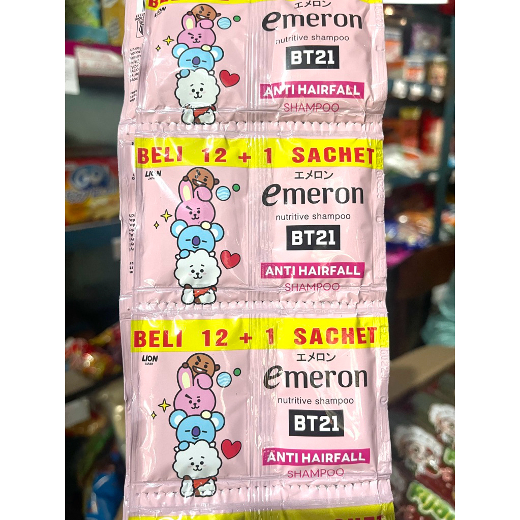 Shampo Emeron BT21 1 renteng isi 12pcs / Shampo emeron BT21 sachet
