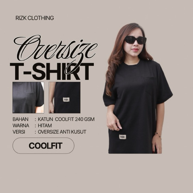 RIZK -  T-Shirt Coolfit Oversized Saku Polos Oversized Kaos Polos