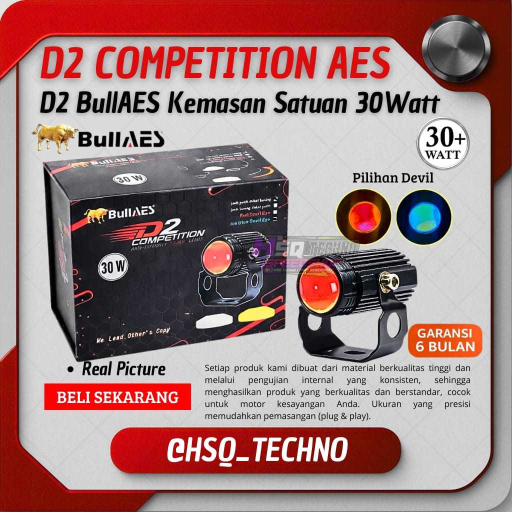 BULLAES Lampu Sorot D2 Laser Competition 30 Watt Satuan Putih Kuning + Devil Eye