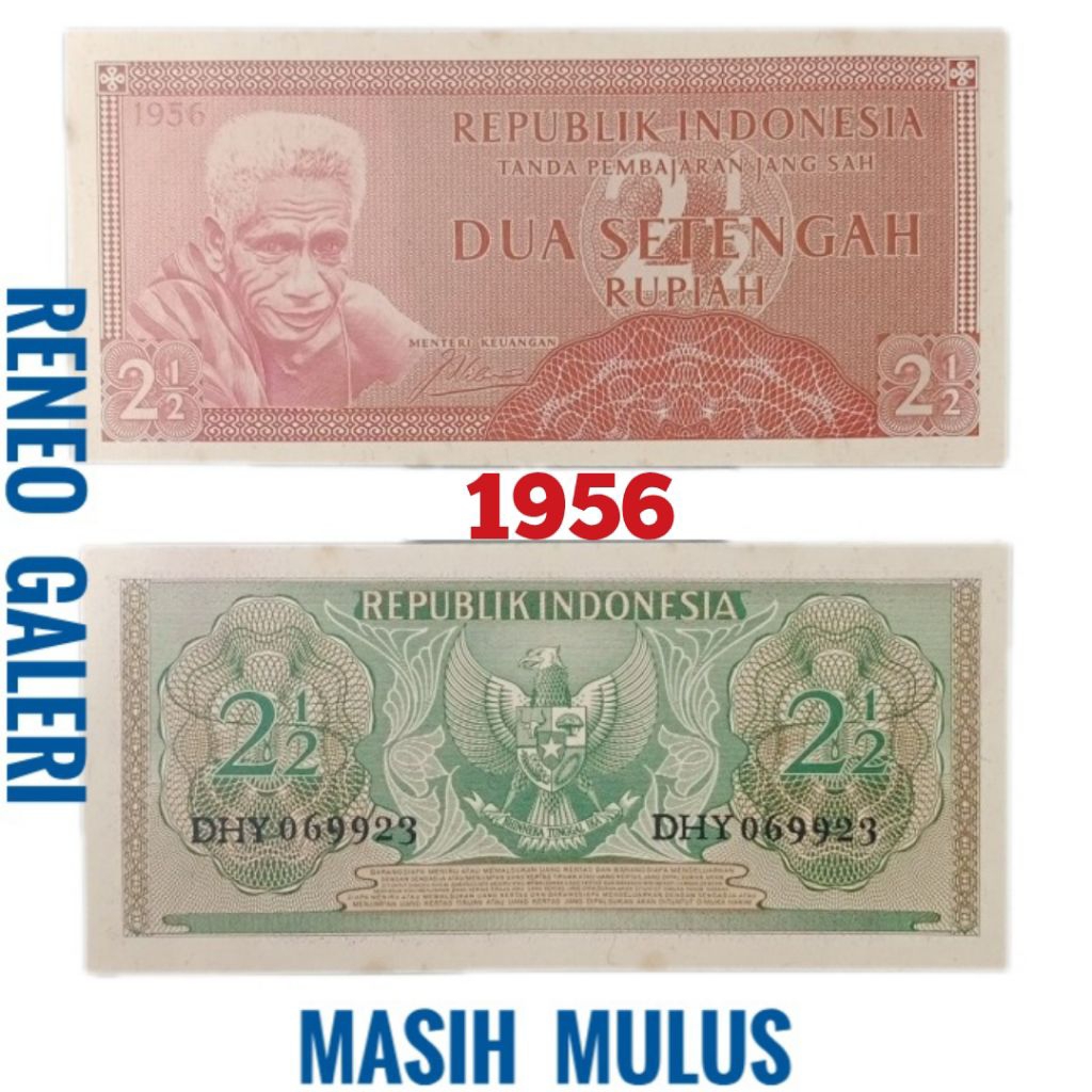 Mulus asli Rp 2½ Rupiah Tahun 1956 seri suku bangsa pemuda Flores uang kertas duit jadul lawas lama 