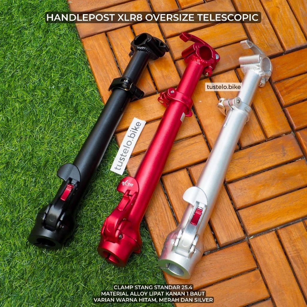 Handlepost XLR8 Telescopic Oversize Alloy Sepeda Lipat Seli Merah Hitam Silver
