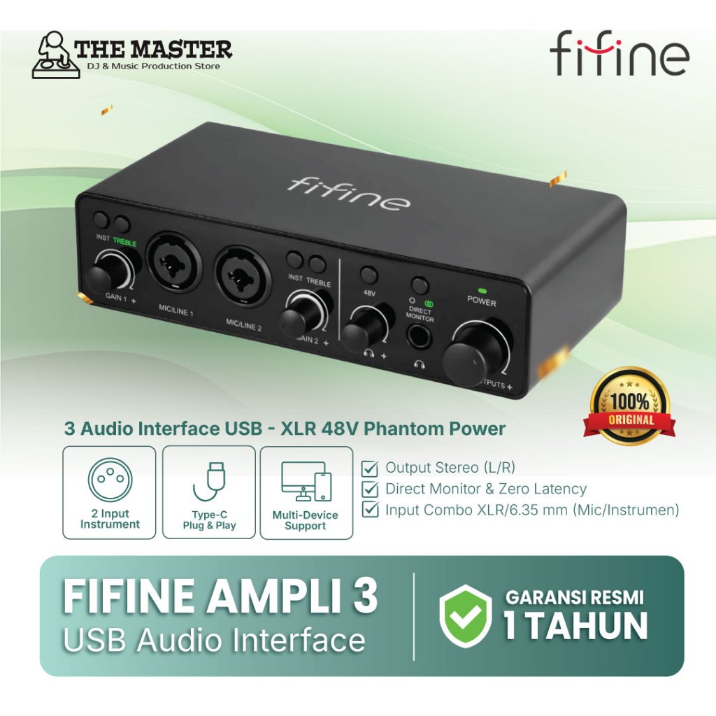 [Ready Stock] FIFINE AMPLI3 | AMPLI-3 | AMPLI 3 Audio Interface USB – XLR Mic, Gitar, 48V Phantom Po
