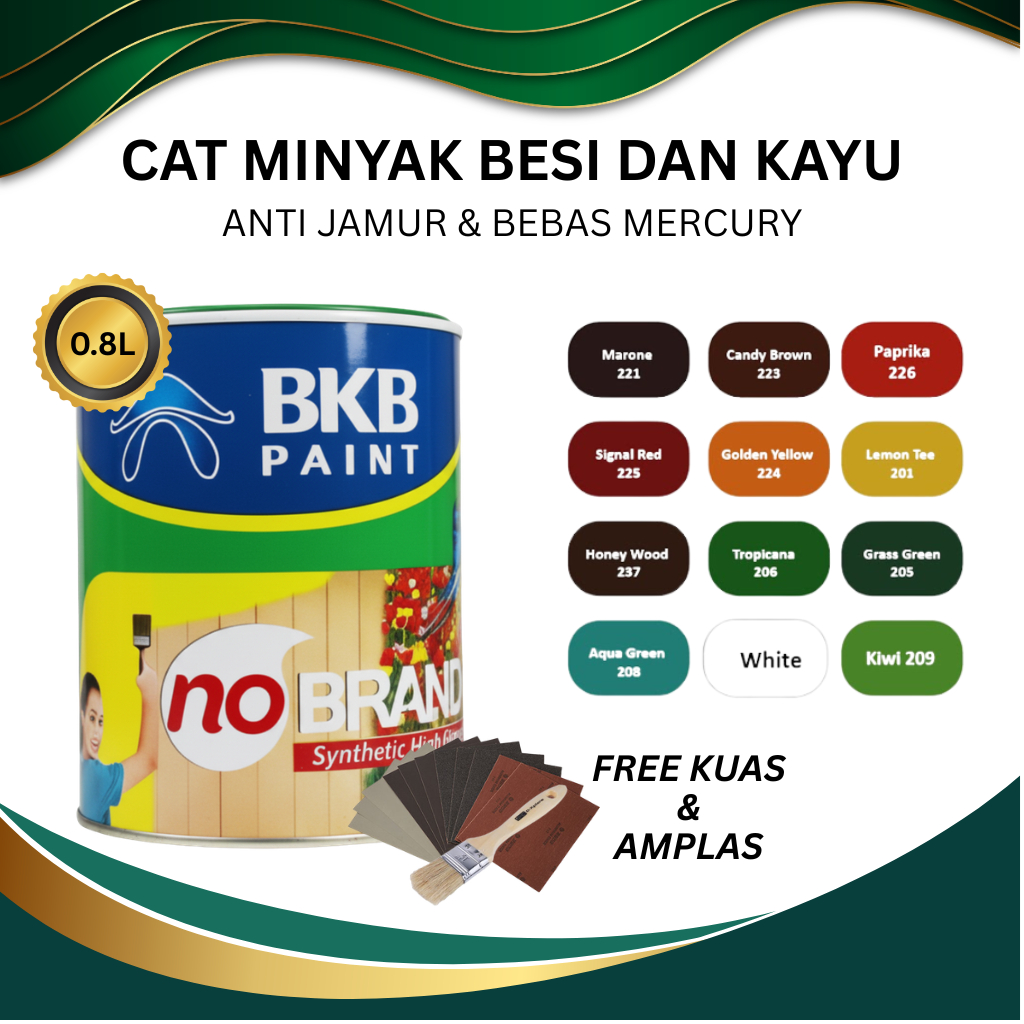NOBRAND Cat Minyak Kayu Dan Besi 800 ml FREE Kuas & Amplas BKB Paint 0,8 liter No Brand
