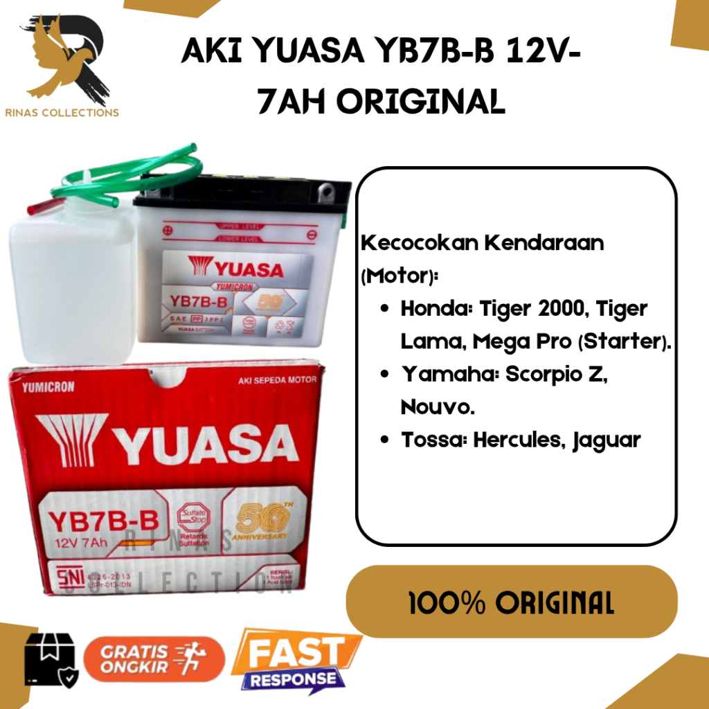 AKI YUASA YB7B ORIGINAL COCOK UNTUK TIGER (SEMUA GEN) MEGAPRO NEW SCORPIO THUNDER
