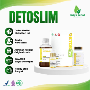 Detoslim Pelangsing Suplemen Herbal DIet Penurun Berat Badan Alami Madu Kapsul Teh Original
