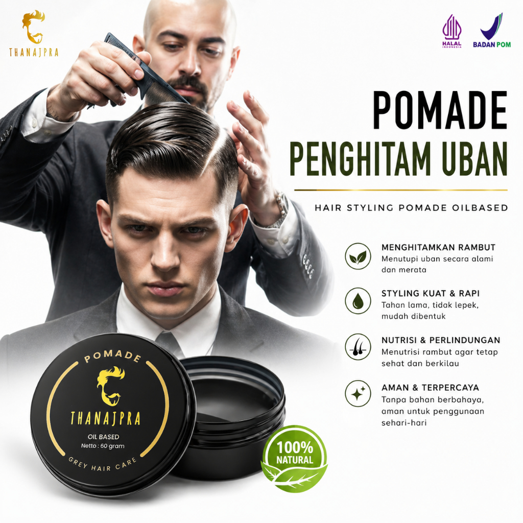 Minyak rambut pria terlihat basah wangi tahan lama pomade oilbased  Thanajpra anti uban dan rontok