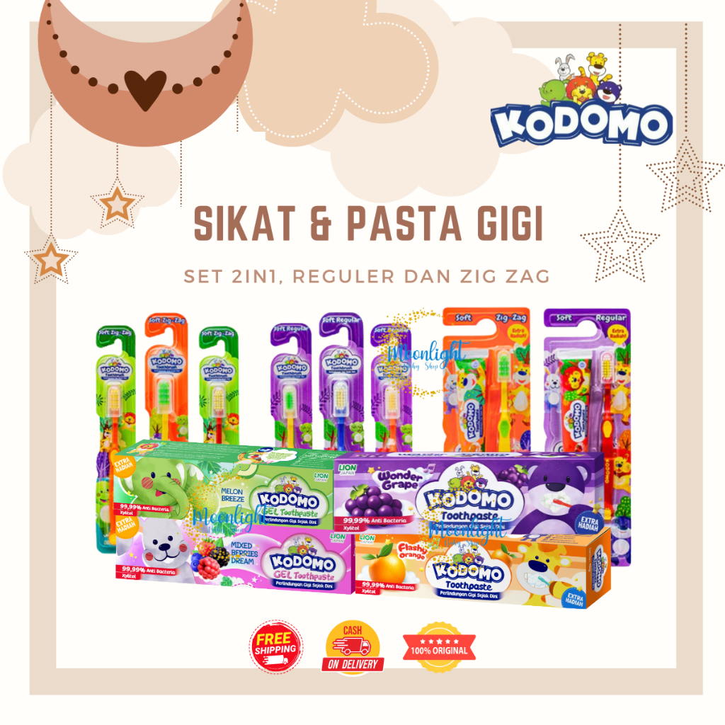 KODOMO Sikat & Pasta Gigi Set 2in1 Reguler Zig Zag - Odol Anak