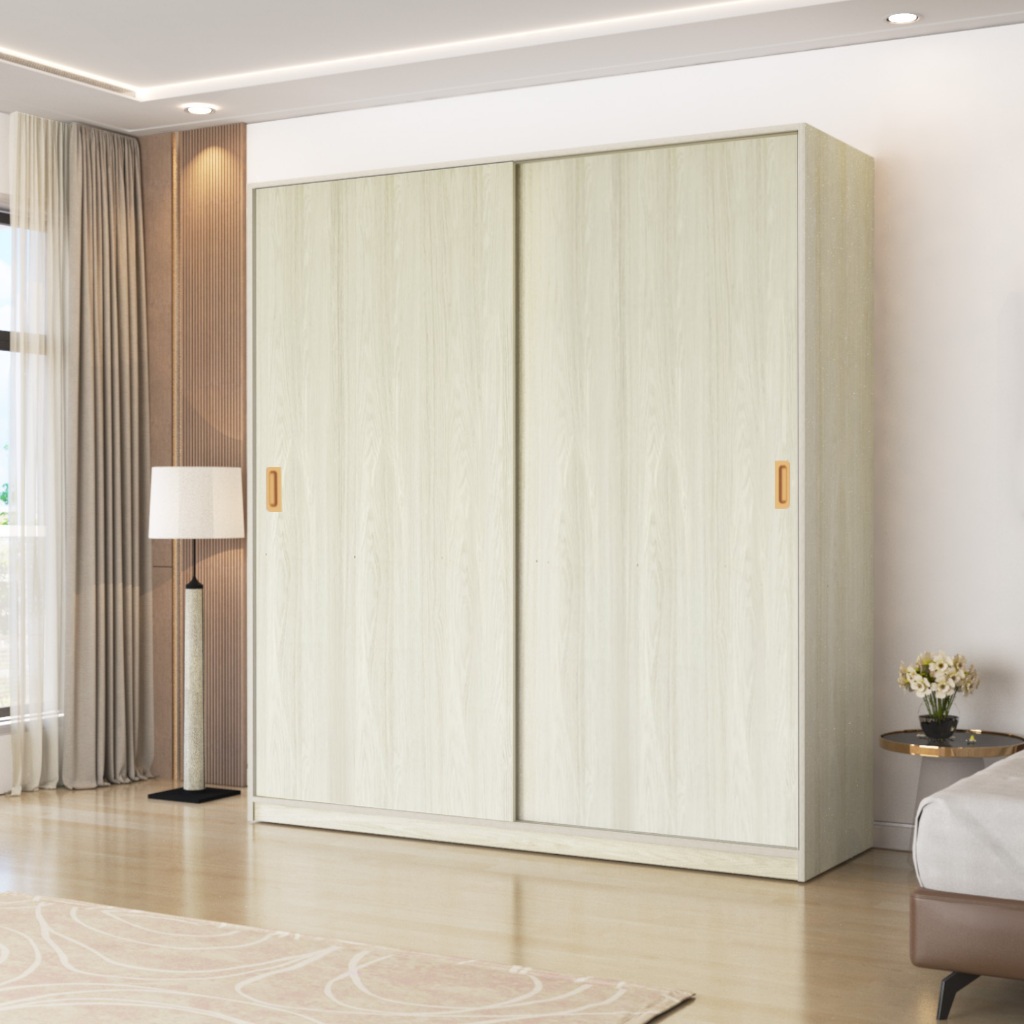 KAYU San Marino -Lemari Pakaian Kayu 2 Pintu Sliding / Geser Besar Modern Minimalis