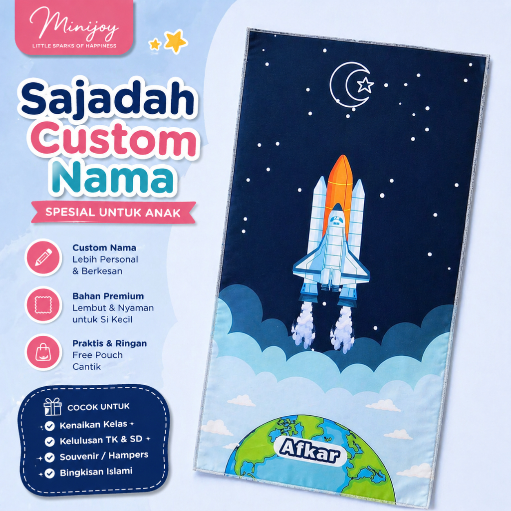 Sejadah Anak Custom Nama Minijoy Kado Ultah Anak TK SD Free Pouch - Prayer Mat Kids Bisa Untuk Souve