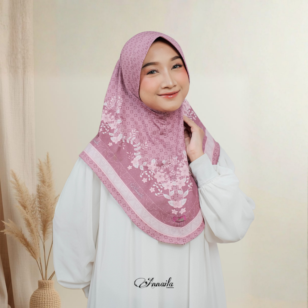 Annaila Hijab Bergo Motif Jilbab Instan Daily Kerudung Jersey  Motif Printing Bunga