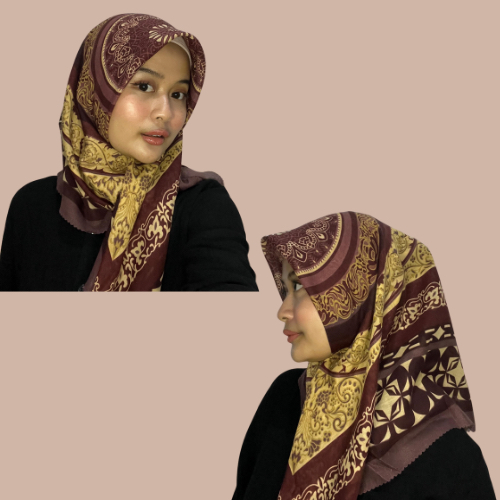 Jilbab Printing Hijab Segi Empat Motif Batik Warna Merah Bata Adem, Lembut, Ringan -Mudah DiBentuk