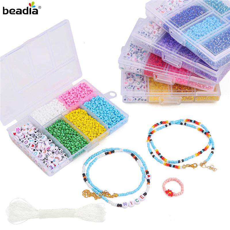 Beadia 3500Pcs Set Manik Kristal & Akrilik 3-6mm Warna-Warni - Kotak Beads Lengkap + Aksesoris, Perl