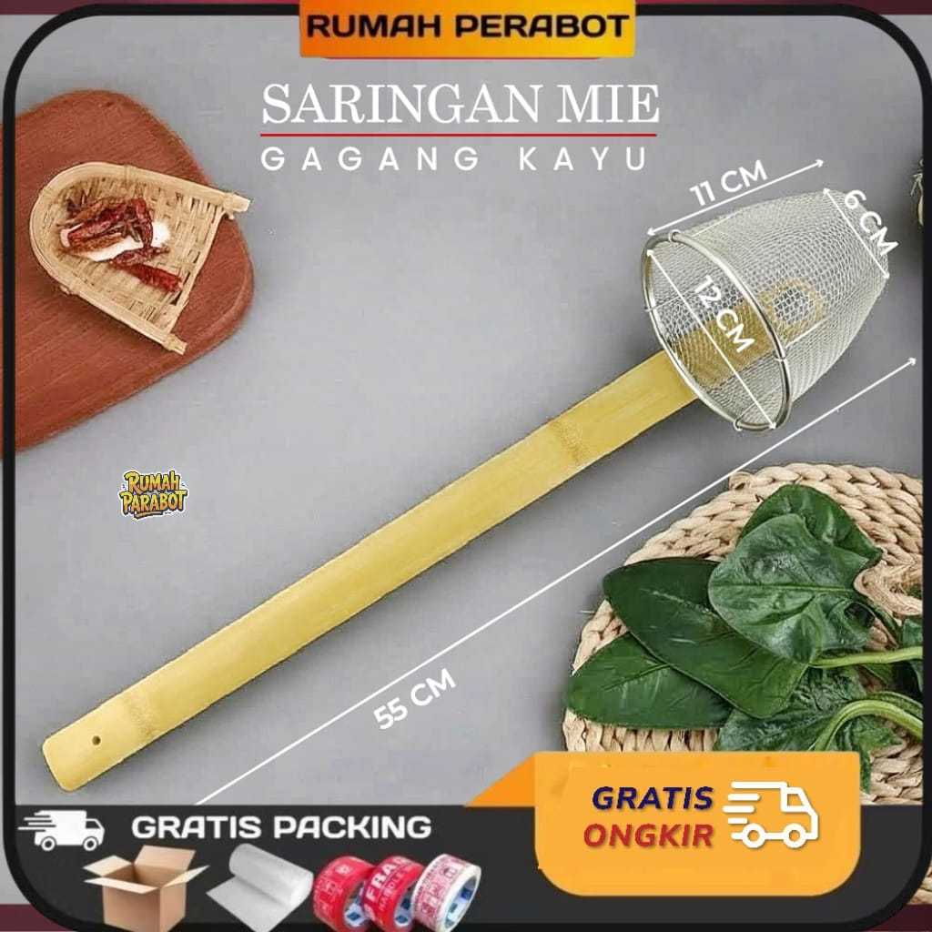 SARINGAN MIE AYAM 12CM gagang kayu PREMIUM / SEROK MIE AYAM BAKMIE RAMEN PASTA
