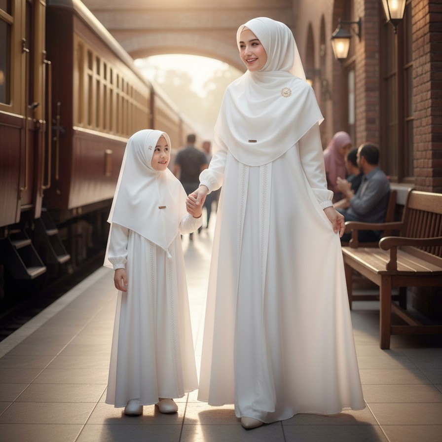 Mustika Colections Gamis Abaya Couple Ibu Dan Anak Perempuan Warna Putih Terbaru Cocok Jalan & Acara