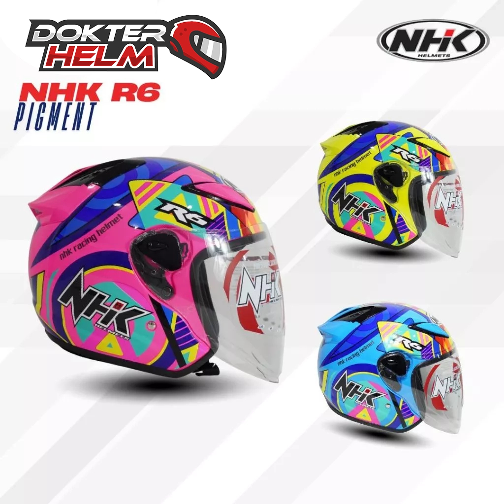 HELM NHK R6 PIGMENT MOTIF PIGMENT PINK GREEN BLUE YELLOW ORANGE BLACK SPECIAL EDITION HELM NHK HALF 