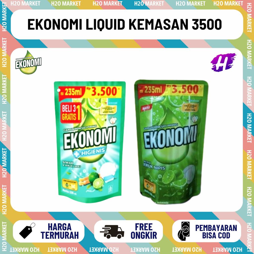 EKONOMI LIQUID SABUN CUCI PIRING KEMASAN 3500 AN 235ML HIGIENIS VARIAN RASA JERUK NIPIS SIWAK POUCH 