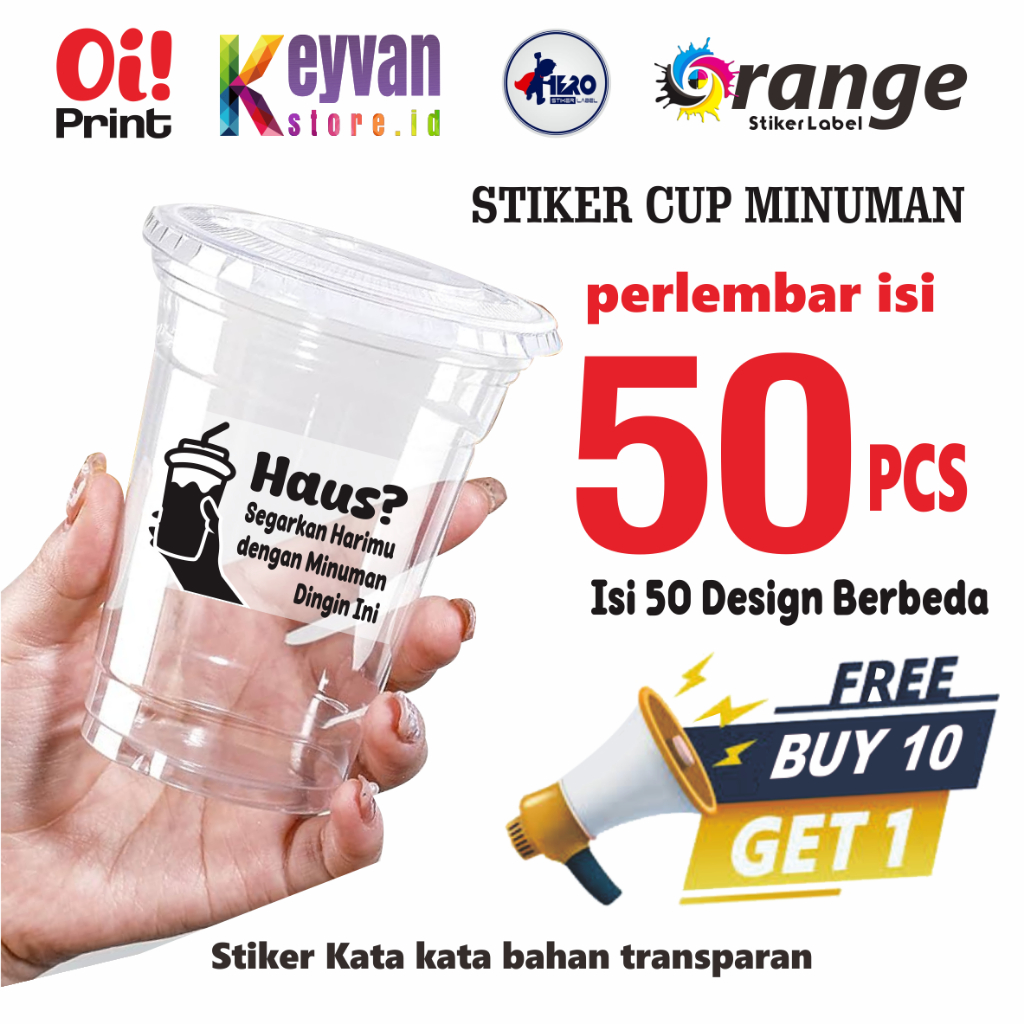 CETAK STIKER MINUMAN, STIKER KATA KATA MINUMAN, STICKER TRANSPARAN, STICKER CUP, 50 DESIGN MENARIK I