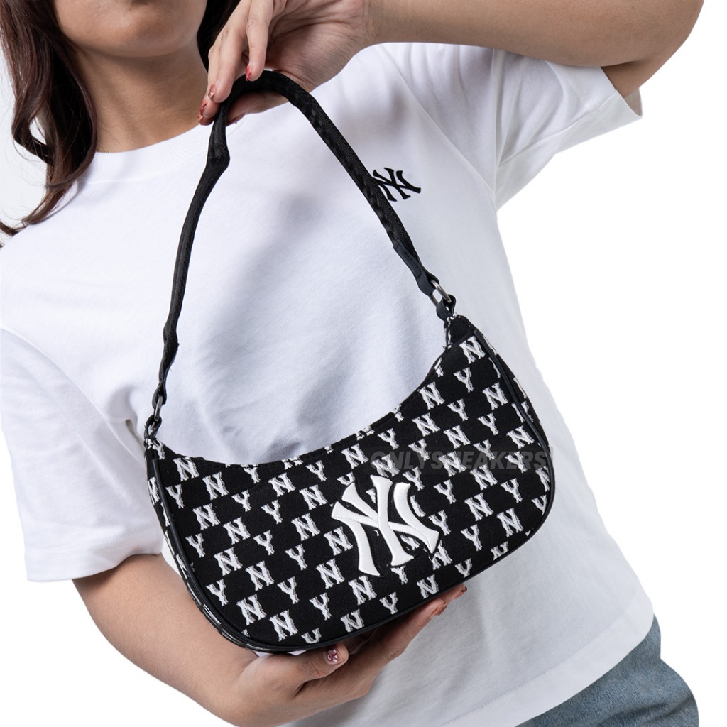 MLB MONOGRAM JACQUARD HOBO BLACK SHOULDER BAG