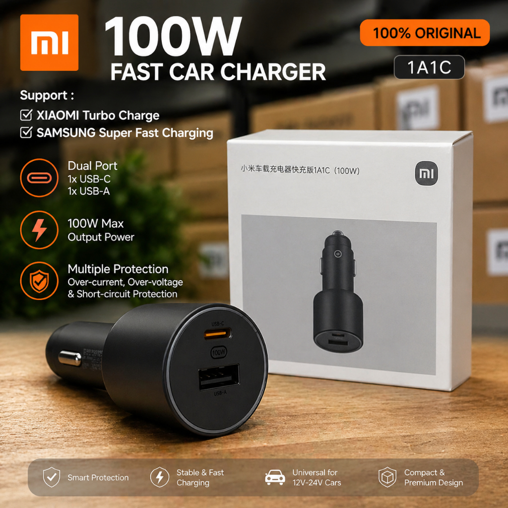 Car Charger 100W Super Fast Charging Original 100% Mobil Cas Cepat Aman dan Tahan Lama