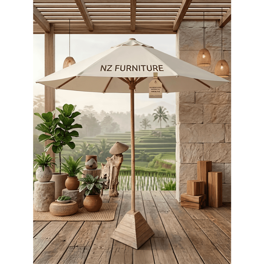 Payung Taman Kayu Jati Outdoor Cafe Hotel Luxury – Payung Pantai Besar Waterproof Tahan Panas & Angi