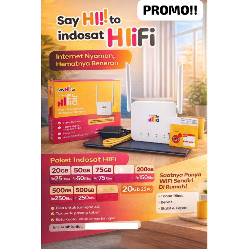 BONUS 50GB (SPESIAL PROMO MEI)Modem Indosat HiFi Air HKM0127+ WiFi 4G LTE Indosat- Router Wifi anti 