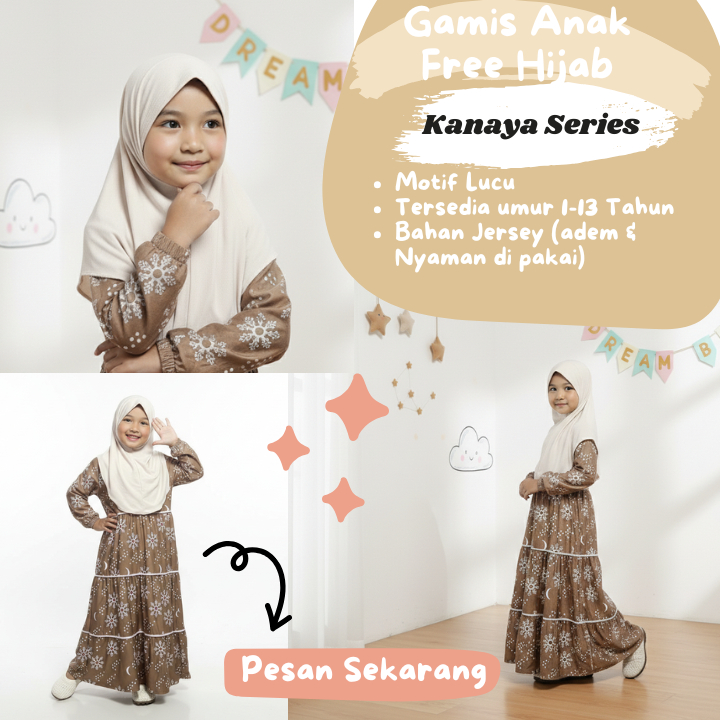 Gamis Anak Perempuan Jersey Premium Lengan Panjang – Dress Muslim Anak Adem Set Hijab Motif Bunga Lu