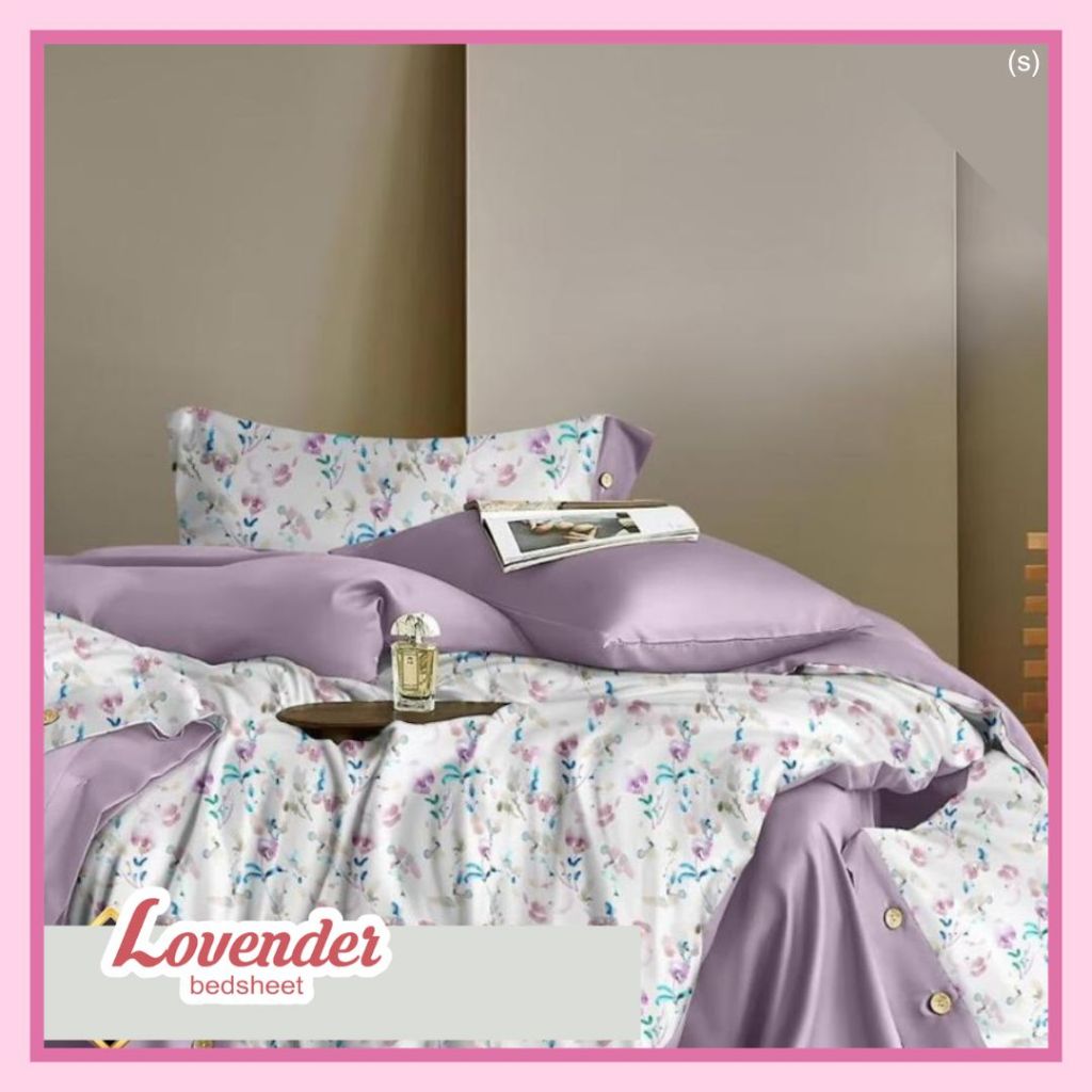 Sprei/Bedcover katun JEPANG pastel pink ungu lilac purple biru blue daun leaf tangkai bunga flower e