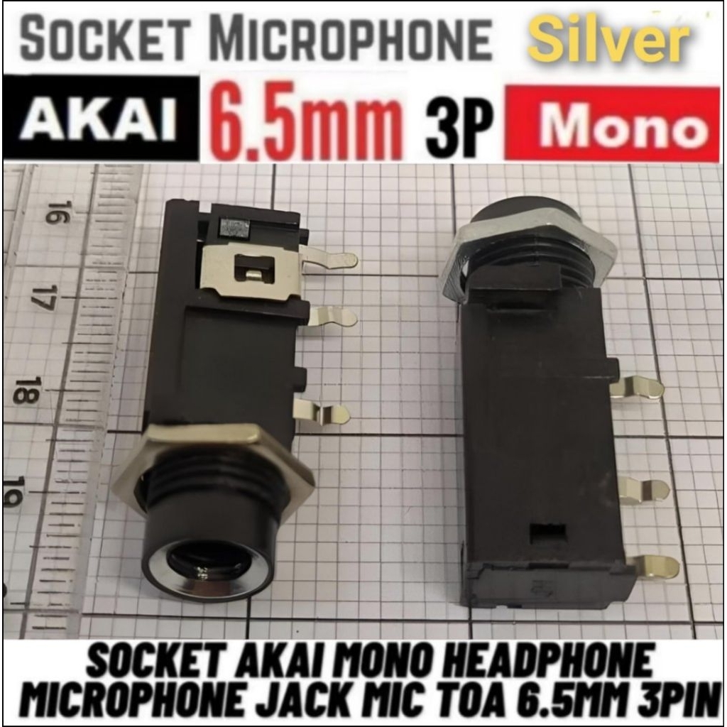 Soket microphone 6.5 mm SILVER akai mono 3 pin