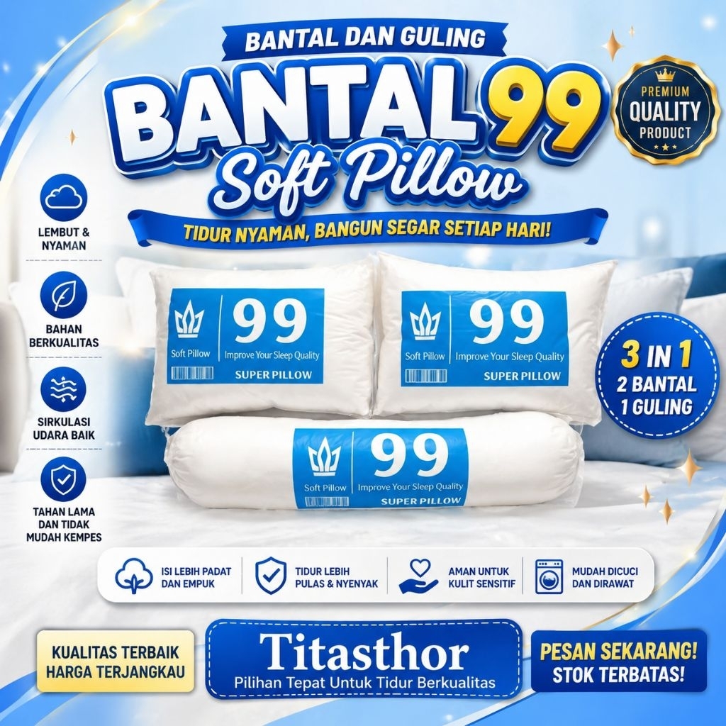 Bantal dan Guling 99 Set 3in1 Premium Bantal Hotel Empuk Anti Kempes Bantal Tidur Nyaman Guling Lemb