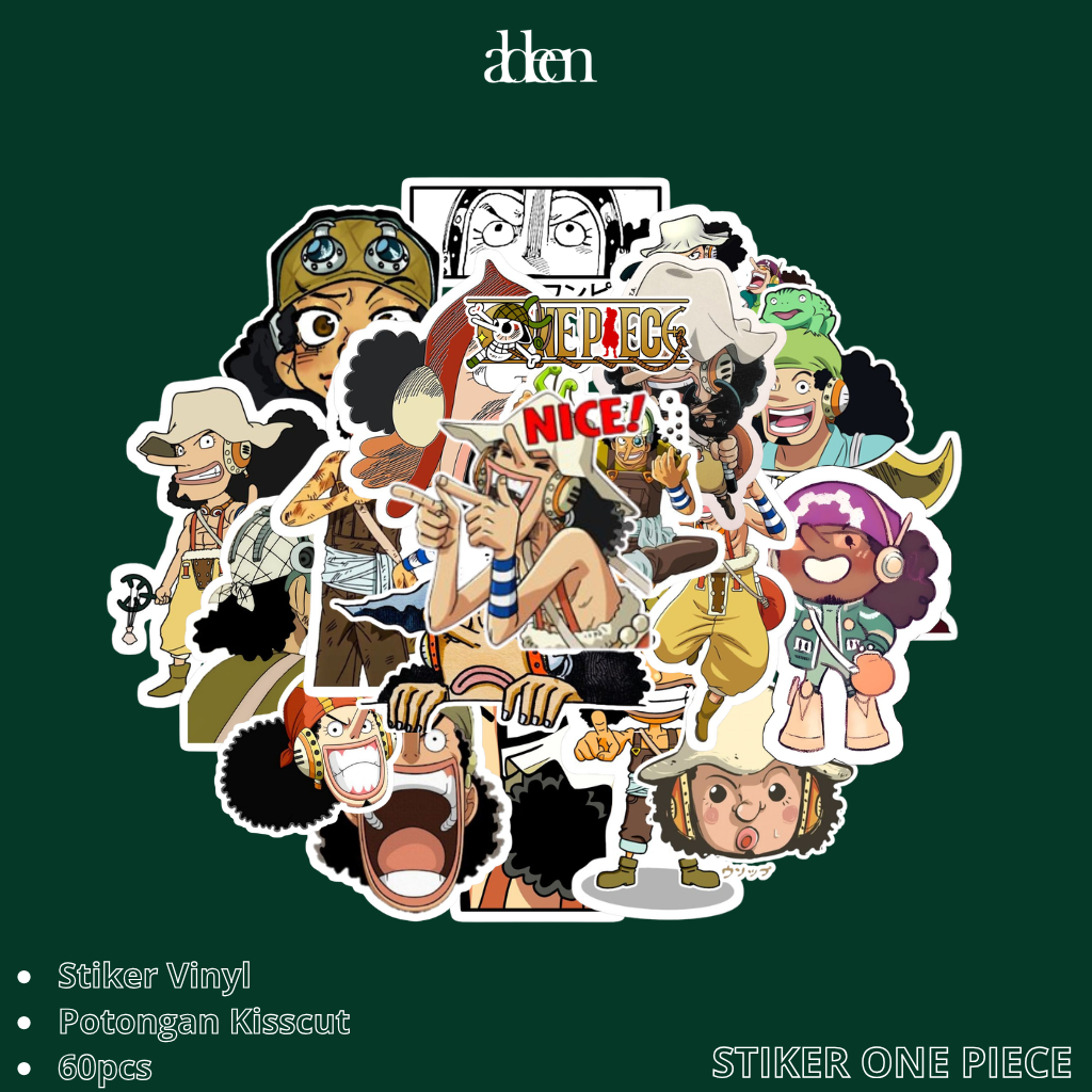 ALDEEN - 60 Pcs Stiker Pack Anime USOPP Super Hypebeast Aesthetic Vinyl Glossy Waterproof Anti Air