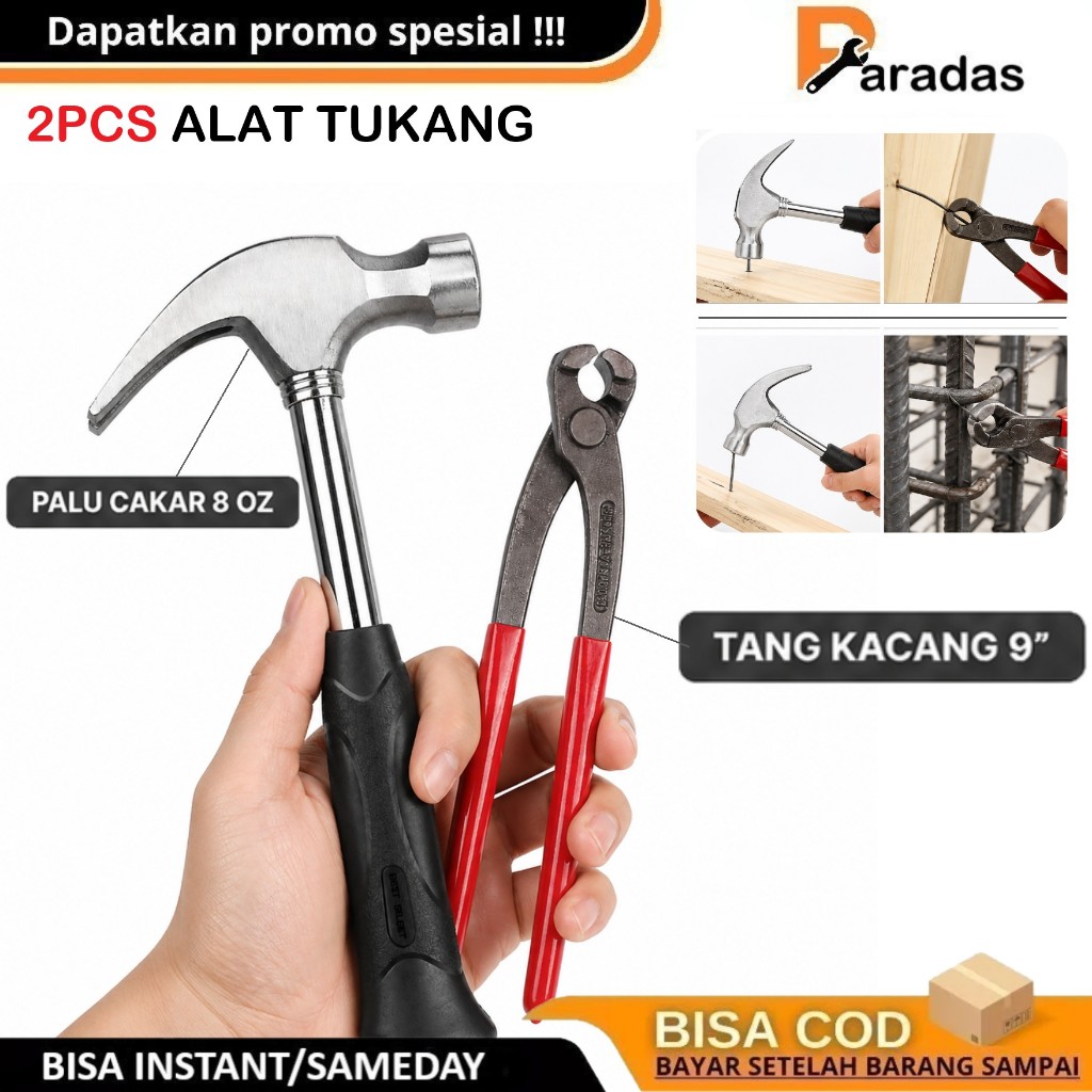 PAKET Palu Kambing Gagang Besi Karet + TANG GEGEP 9 INCH CATUT POTONG KAWAT 9INCH TANG KAKATUA 9"