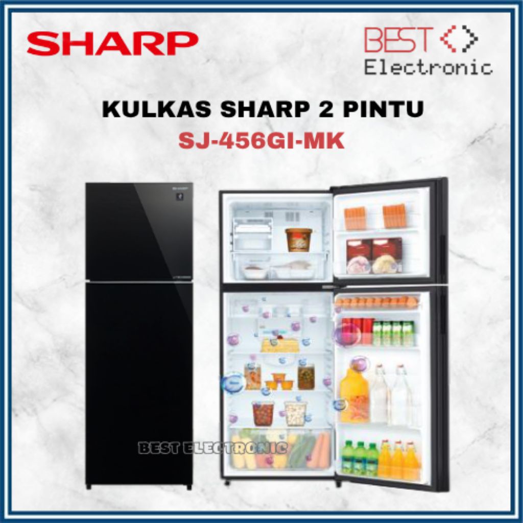 KULKAS SHARP 2 PINTU SJ-456GI MS SJ-456GI-MK / SJ-456GI-MS 329 LITER TEMPERED GLASS MIROR