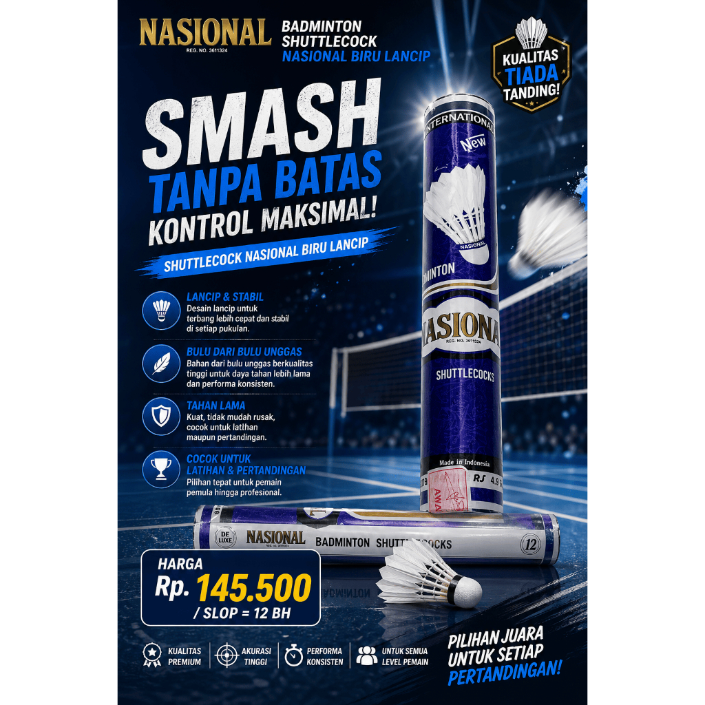 SHUTTLECOCK NASIONAL BIRU LANCIP / KOK BULUTANGKIS 12pcs / KOK BADMINTON