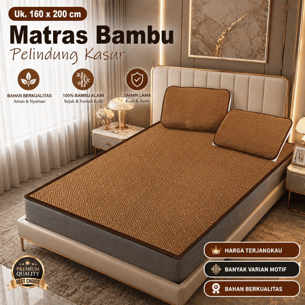 Tikar Lipat Bambu Tikar Lipat Bambu Motif Tikar Bambu Alas Kasur Pendingin Ukuran 160x200cm-X3B1