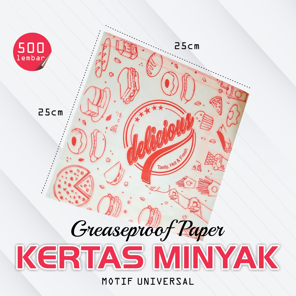 500 Lembar Kertas Bungkus Kebab dan Burger - Tahan Minyak, Ukuran 25cm x 25cm