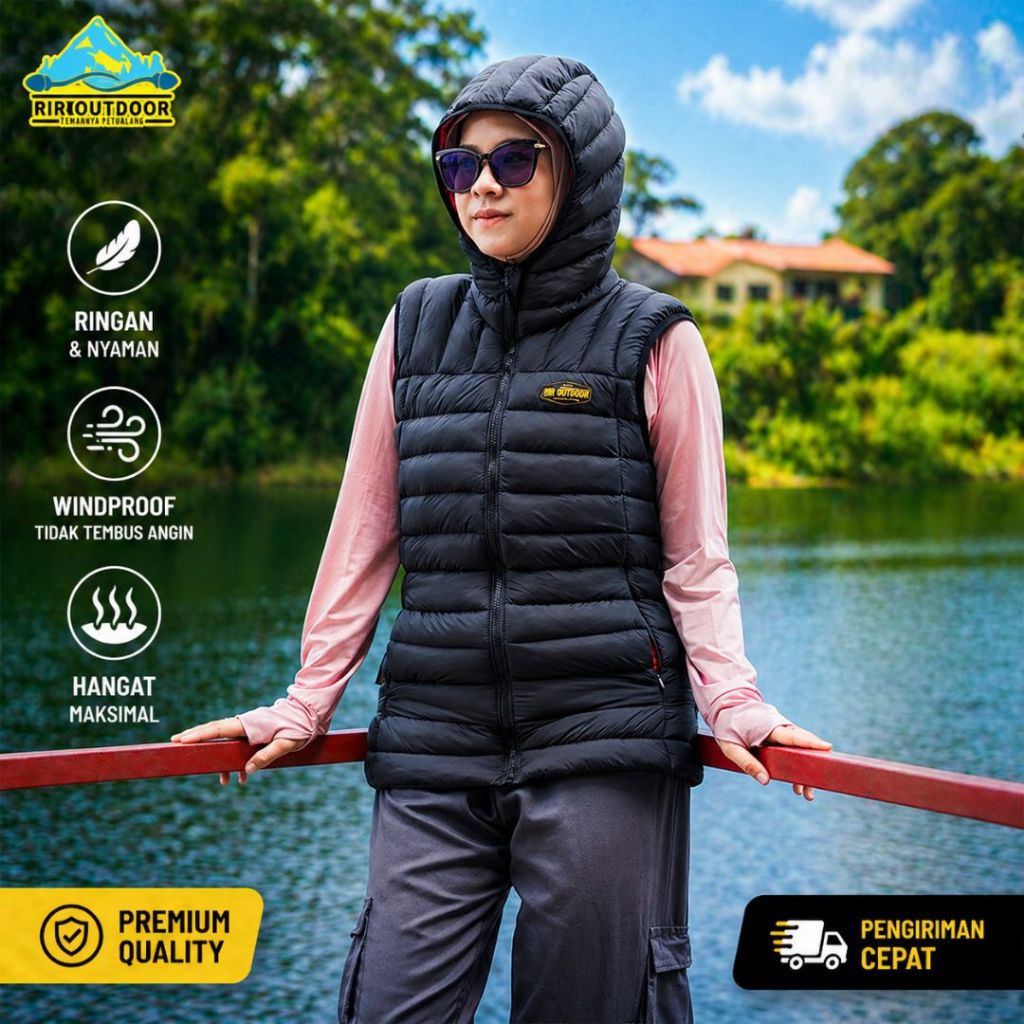 [Termurah] Vest RIR OUTDOOR Rompi Hoodie Vest Bulang Dacron Anti Angin Rompi Parasut Gelembung