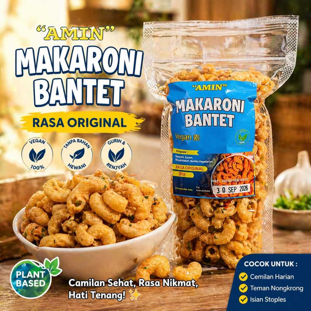 Amin Makaroni Bantet Rasa Original Snack Cemilan Vegan Vegetarian